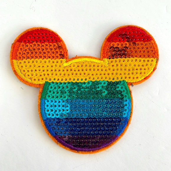 Disney Rainbow Sequin Mickey & I Love Space Sew On Patches - Picture 3 of 10
